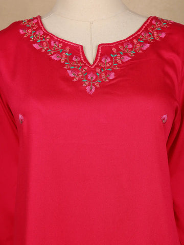 Pink Floral Embroidered Silk Salwar Suit With Printed Dupatta - Diadem