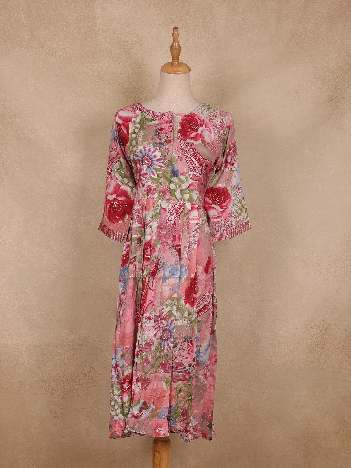 Pink Floral Print Design Cotton Kurti