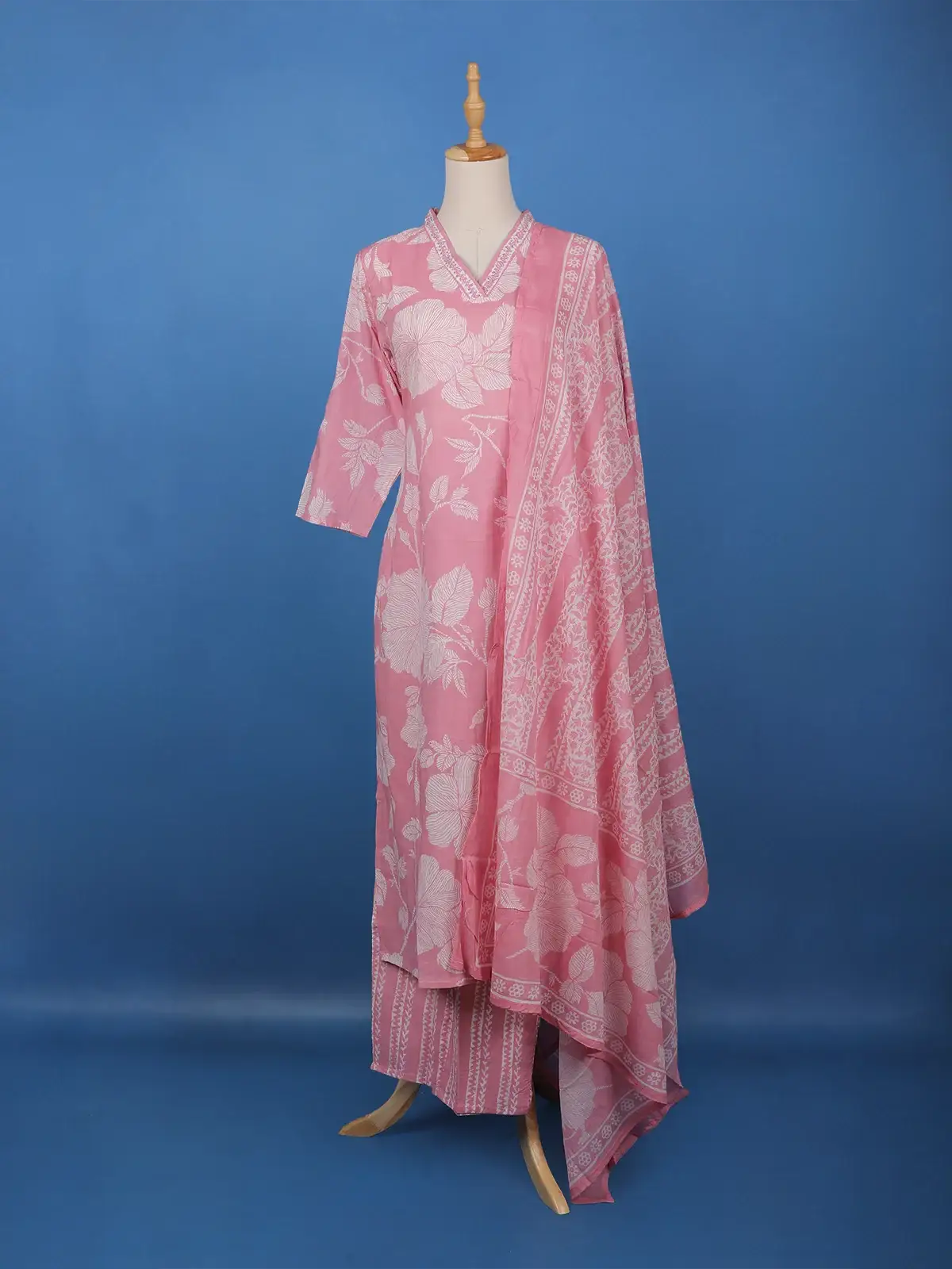 Pink Floral Printed Cotton Salwar Suit - Diadem