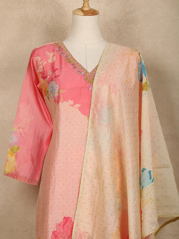 Pink Floral Printed Cotton Salwar Suit - Diadem