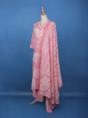 Pink Floral Printed Cotton Salwar Suit - Diadem