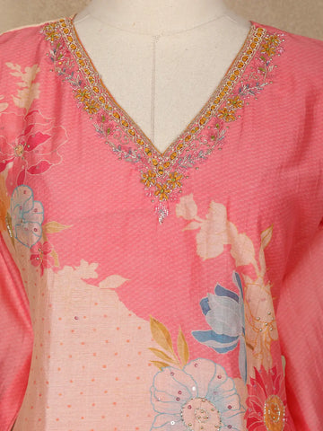 Pink Floral Printed Cotton Salwar Suit - Diadem