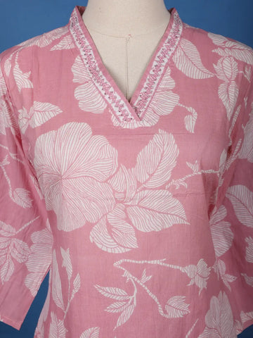 Pink Floral Printed Cotton Salwar Suit - Diadem