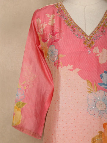 Pink Floral Printed Cotton Salwar Suit - Diadem
