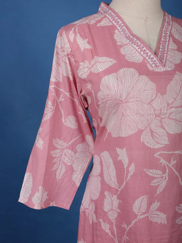 Pink Floral Printed Cotton Salwar Suit - Diadem