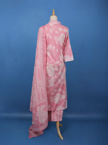Pink Floral Printed Cotton Salwar Suit - Diadem