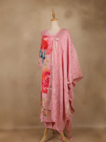 Pink Floral Printed Cotton Salwar Suit With Dupatta - Diadem