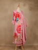 Pink Floral Printed Cotton Salwar Suit With Dupatta - Diadem
