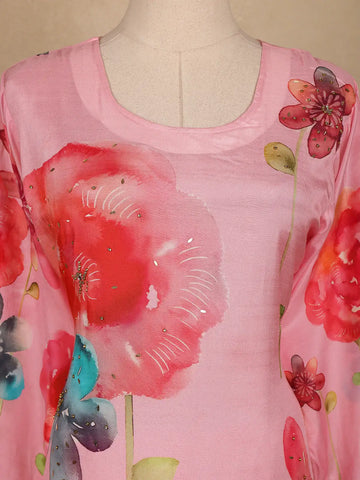 Pink Floral Printed Cotton Salwar Suit With Dupatta - Diadem