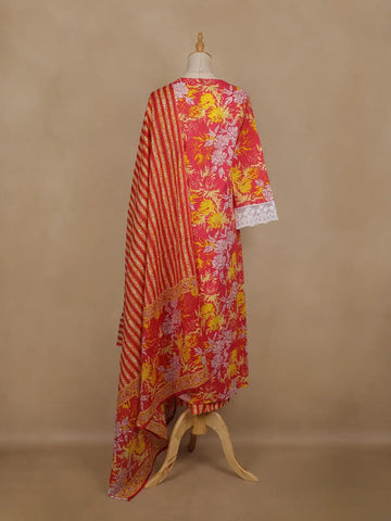 Pink Floral Printed Cotton Salwar Suit With Dupatta - Diadem