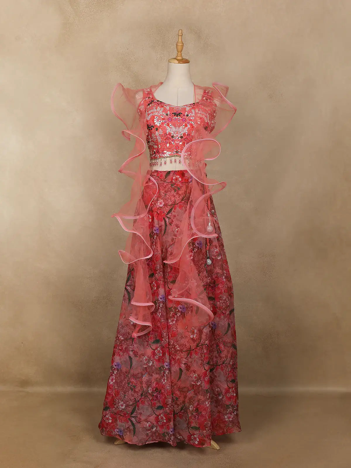 Pink Floral Printed Design Crepe Bridesmaids Lehenga