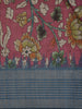 Pink Floral Printed Design Semi Tussar Saree with Blue Border