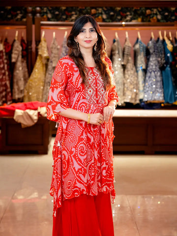 Pink Floral Printed Kaftan-style Crepe Salwar suit - Diadem