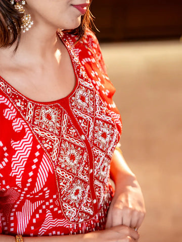 Pink Floral Printed Kaftan-style Crepe Salwar suit - Diadem