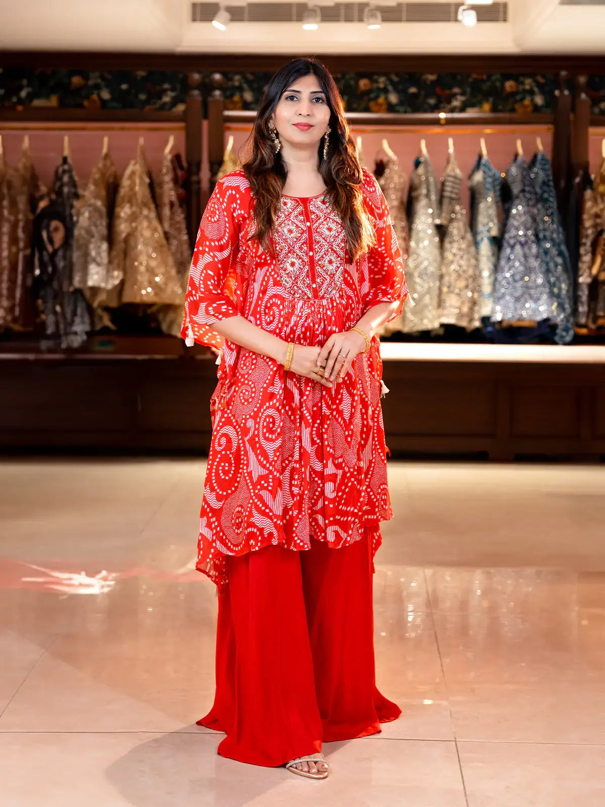 Pink Floral Printed Kaftan-style Crepe Salwar suit - Diadem