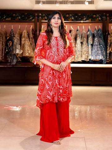 Pink Floral Printed Kaftan-style Crepe Salwar suit - Diadem