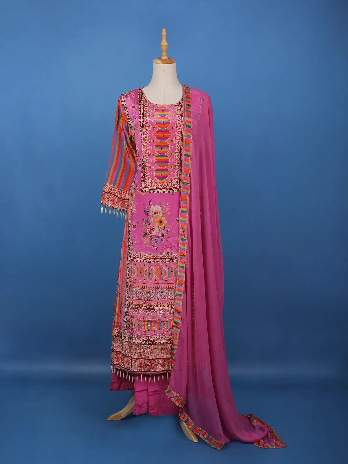 Pink Floral Printed Synthetic Palazzo Salwar Suit - Diadem