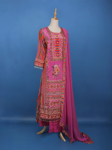 Pink Floral Printed Synthetic Palazzo Salwar Suit - Diadem