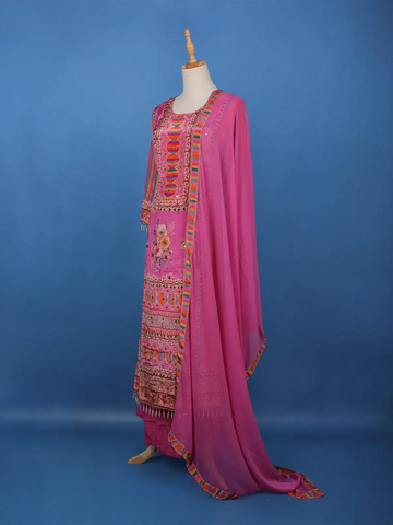 Pink Floral Printed Synthetic Palazzo Salwar Suit - Diadem