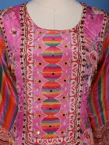 Pink Floral Printed Synthetic Palazzo Salwar Suit - Diadem