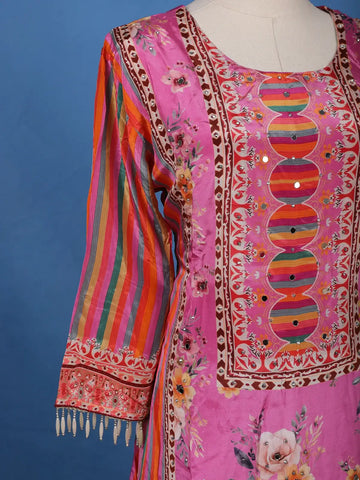 Pink Floral Printed Synthetic Palazzo Salwar Suit - Diadem