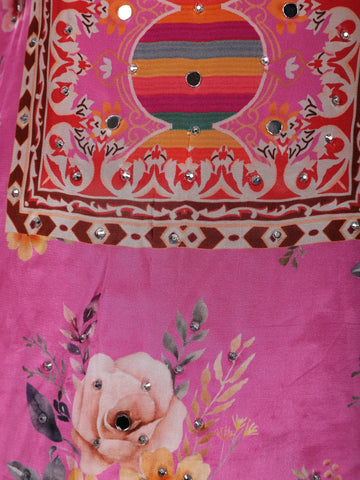 Pink Floral Printed Synthetic Palazzo Salwar Suit - Diadem