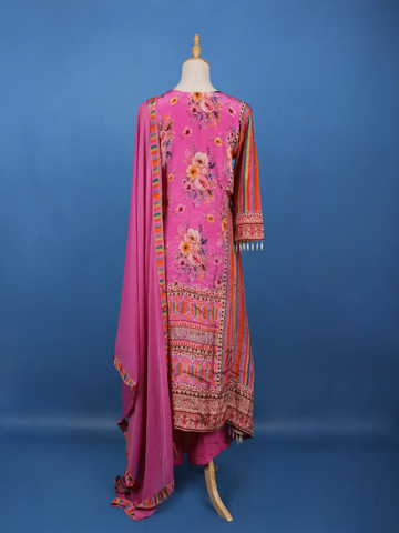 Pink Floral Printed Synthetic Palazzo Salwar Suit - Diadem