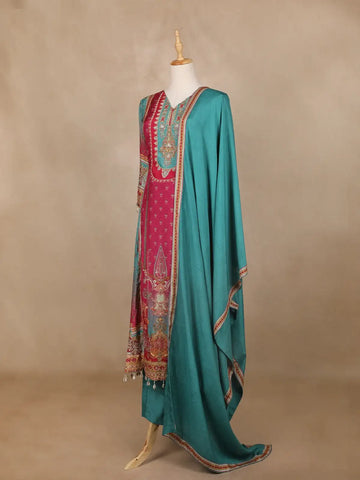 Pink Floral Printed Synthetic Salwar Suit - Diadem