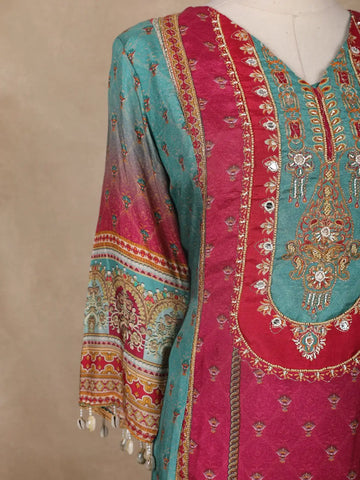 Pink Floral Printed Synthetic Salwar Suit - Diadem