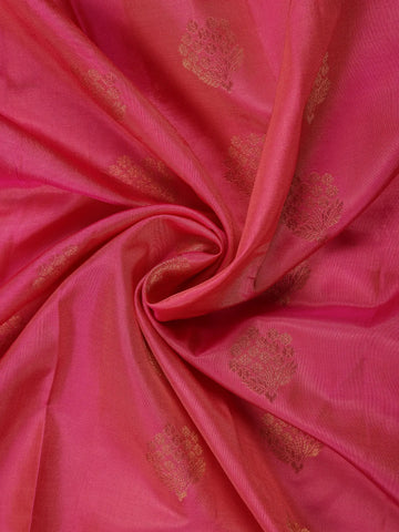 Pink Floral Woven Pure Kanchipuram Silk Saree With Zari Border - Diadem