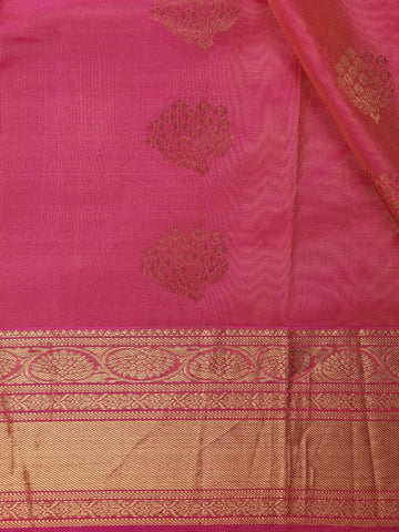Pink Floral Woven Pure Kanchipuram Silk Saree With Zari Border - Diadem