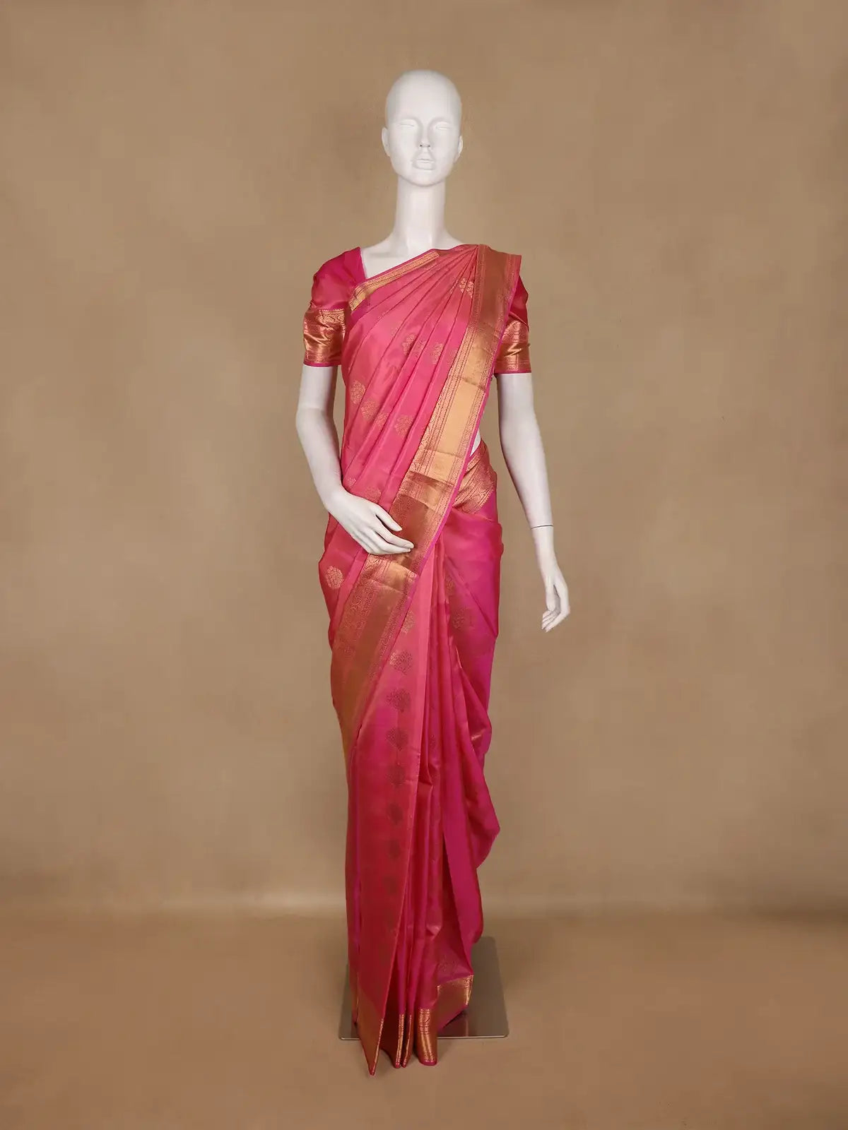 Pink Floral Woven Pure Kanchipuram Silk Saree With Zari Border - Diadem