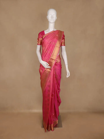 Pink Floral Woven Pure Kanchipuram Silk Saree With Zari Border - Diadem