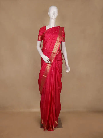 Pink Floral Woven Pure Kanchipuram Silk Saree With Zari Border - Diadem