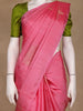 Pink Geometric Woven Pure Kanchipuram Silk Saree With Contrast Green Blouse - Diadem