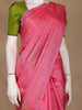 Pink Geometric Woven Pure Kanchipuram Silk Saree With Contrast Green Blouse - Diadem