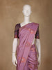 Pink Leaf Designed Soft Silk Saree With Contrast Purple Blouse - Diadem