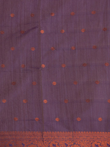 Pink Leaf Designed Soft Silk Saree With Contrast Purple Blouse - Diadem