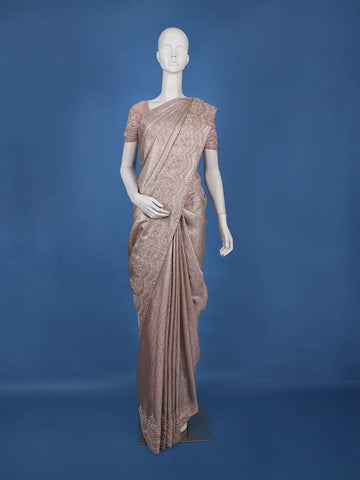 Onion Pink Leaf Woven Design Banarasi Silk Saree - Diadem