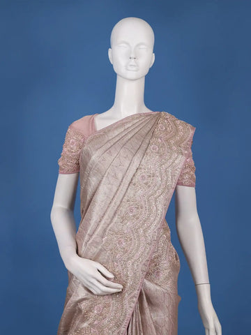 Onion Pink Leaf Woven Design Banarasi Silk Saree - Diadem