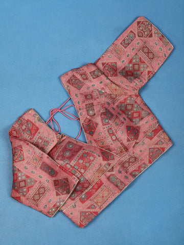 Pink Motifs Design Silk Readymade Blouse - Diadem