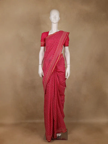 Pink Paisley Design Cotton Saree With Zari Border - Diadem