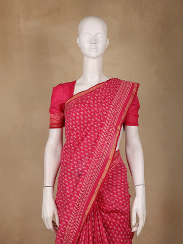 Pink Paisley Design Cotton Saree With Zari Border - Diadem