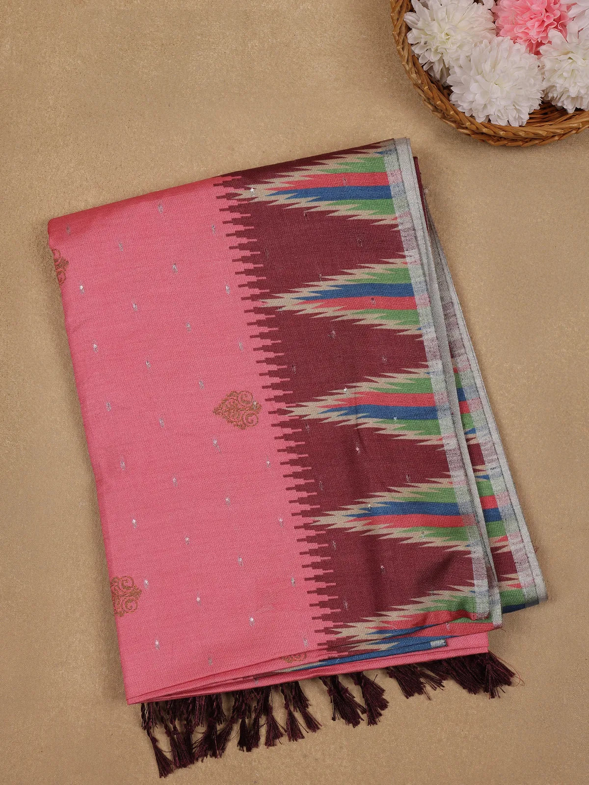 Pink Paisley Designed Soft Silk Saree - Diadem