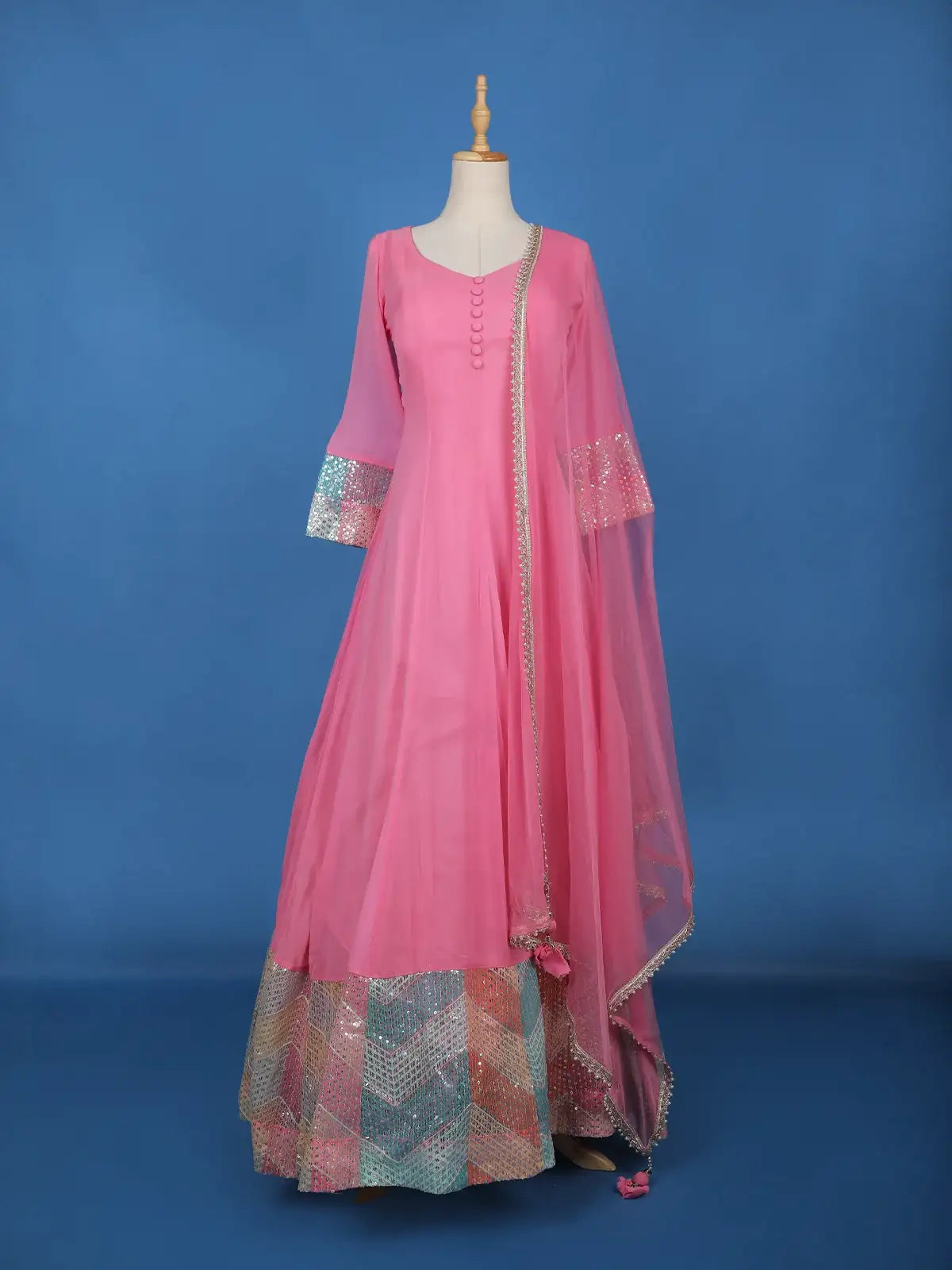 Pink Panel Designed Anarkali Georgette Gown - Diadem