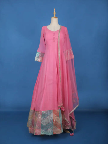 Pink Panel Designed Anarkali Georgette Gown - Diadem