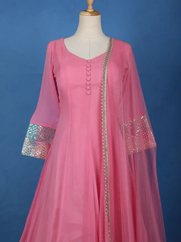 Pink Panel Designed Anarkali Georgette Gown - Diadem