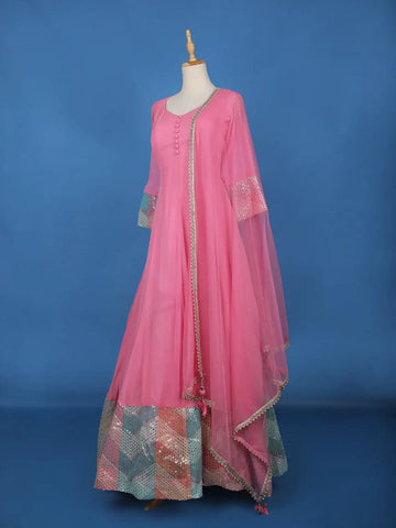 Pink Panel Designed Anarkali Georgette Gown - Diadem