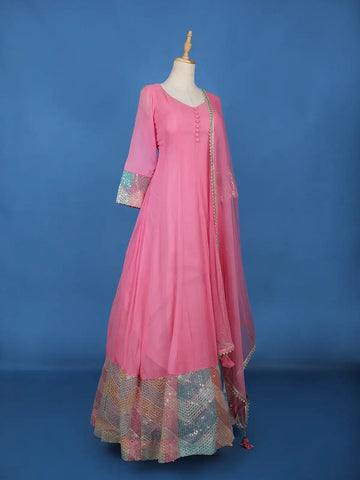 Pink Panel Designed Anarkali Georgette Gown - Diadem