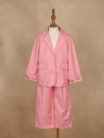 Pink Plain Cotton Blend Blazer Suit for Girls - Diadem